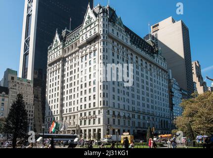 NEW YORK, USA - OCT 4, 2017: facade of 5 star hotel Plaza Fairmont at the 5th avenue in New York. The hotel is a 19th century consttruction. Stock Photo