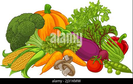 Vegetables Fruit Food Cartoon Produce Illustration Stock Vector