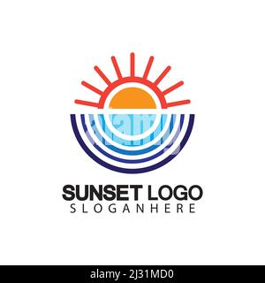 Sunset beach logo  symbol vector illustration design template. Stock Vector