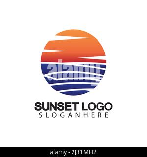 Sunset beach logo  symbol vector illustration design template. Stock Vector