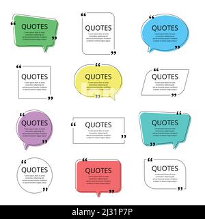 Set of quotes frames vector design. Speech bubbles with quotation marks, isolated on white background. Blank text box and quotes. Blog post template Stock Vector