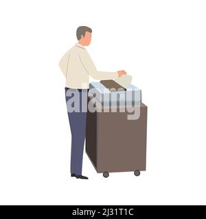 A man in the office makes photocopies of documents. Color vector illustration Stock Vector