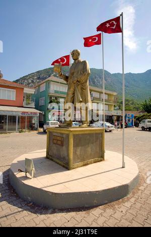 Monument of Mustafa Kemal Atatuerk, market place of Adrasan, Lycia, Turkey, Mediteranean sea Stock Photo