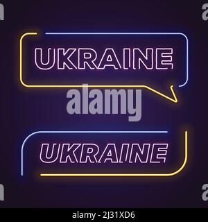 Neon Ukraine glowing letters Stock Vector