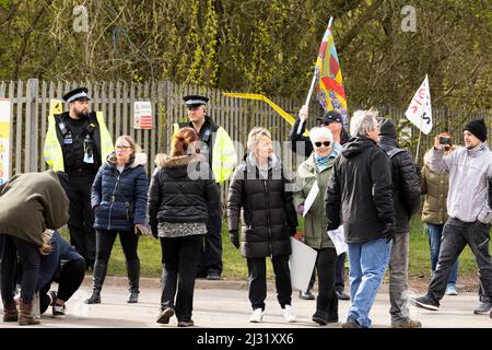 protesters demonstrating outside of walleys quarry waste landfill site Silverdale because of the rotten smell hence 'stop the stink' campaign Stock Photo