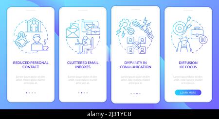 Disadvantages of remote work blue gradient onboarding mobile app screen Stock Vector