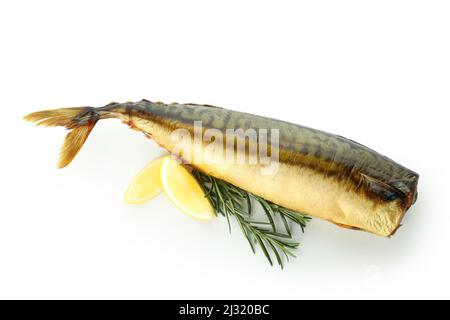 Tasty smoked mackerel isolated on white background Stock Photo