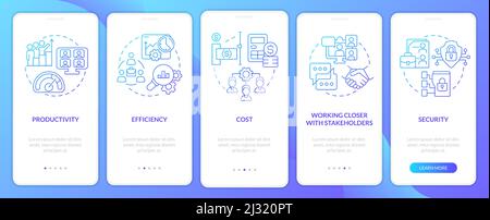 Advantages of telework blue gradient onboarding mobile app screen Stock Vector