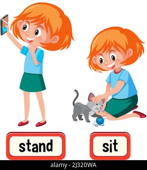 Opposite words with sit and stand illustration Stock Vector Image & Art -  Alamy