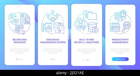 Tools for online workplace blue gradient onboarding mobile app screen Stock Vector