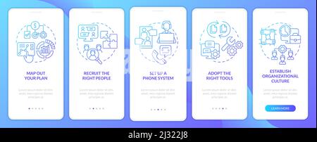Steps to start virtual office blue gradient onboarding mobile app screen Stock Vector