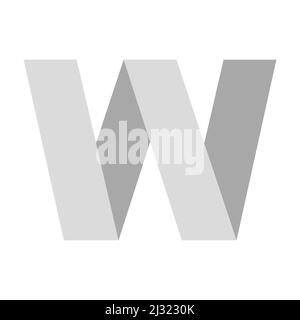 Logo light gray letter W from folded ribbon stripes, white W pattern from ribbon Stock Vector