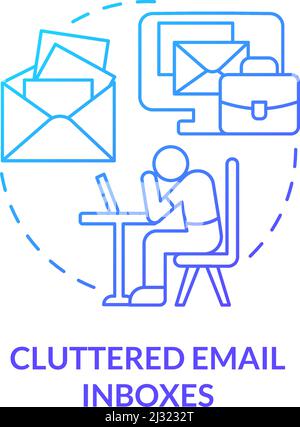Cluttered email inboxes blue gradient concept icon Stock Vector