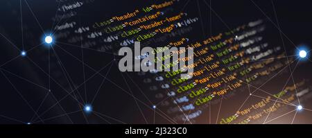 html programming web coding front-end developing language for website. mixed media technology background Stock Photo