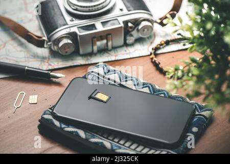 SIM card for smart phone. Changing the SIM card. Stock Photo