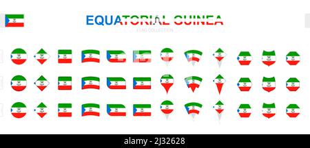 Large collection of Equatorial Guinea flags of various shapes and effects. Big set of vector flag. Stock Vector