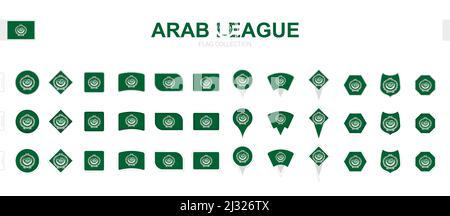 Large collection of Arab League flags of various shapes and effects. Big set of vector flag. Stock Vector