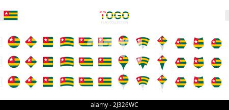 Large collection of Togo flags of various shapes and effects. Big set of vector flag. Stock Vector