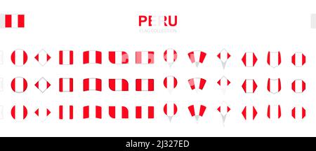 Large collection of Peru flags of various shapes and effects. Big set of vector flag. Stock Vector