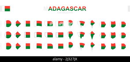Large collection of Madagascar flags of various shapes and effects. Big set of vector flag. Stock Vector