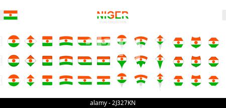 Large collection of Niger flags of various shapes and effects. Big set of vector flag. Stock Vector