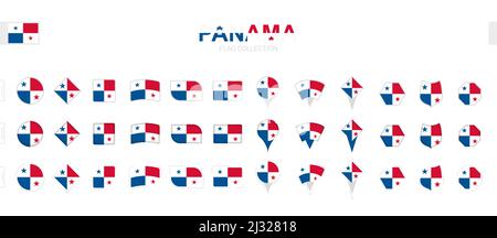 Large collection of Panama flags of various shapes and effects. Big set of vector flag. Stock Vector