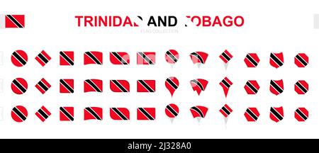 Large collection of Trinidad and Tobago flags of various shapes and effects. Big set of vector flag. Stock Vector