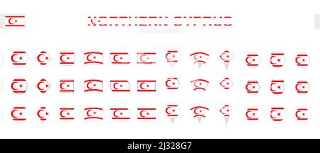 Large collection of Northern Cyprus flags of various shapes and effects. Big set of vector flag. Stock Vector