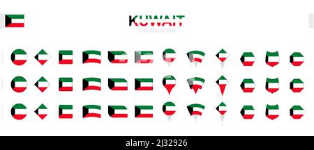 Large collection of Kuwait flags of various shapes and effects. Big set of vector flag. Stock Vector
