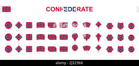 Large collection of Confederate flags of various shapes and effects. Big set of vector flag. Stock Vector