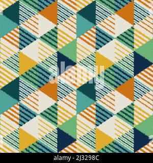 Seamless Retro bright multicolour block Triangle Pattern with frayed edge texture Stock Photo