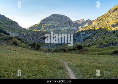 Aisa valley mountains at sunset in the occidental pyrenees valleys in the north of Spain. Huesca, Aragón, Spain. Stock Photo