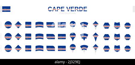 Large collection of Cape Verde flags of various shapes and effects. Big set of vector flag. Stock Vector