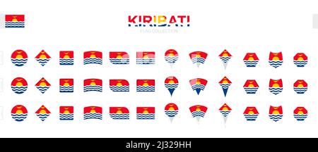 Large collection of Kiribati flags of various shapes and effects. Big set of vector flag. Stock Vector