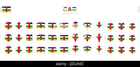Large collection of Central African Republic flags of various shapes and effects. Big set of vector flag. Stock Vector