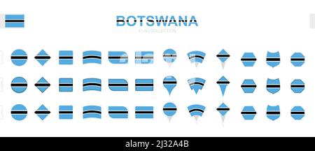 Large collection of Botswana flags of various shapes and effects. Big set of vector flag. Stock Vector