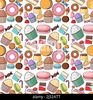 Seamless background design with different desserts illustration Stock Vector
