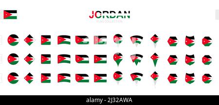 Large collection of Jordan flags of various shapes and effects. Big set of vector flag. Stock Vector