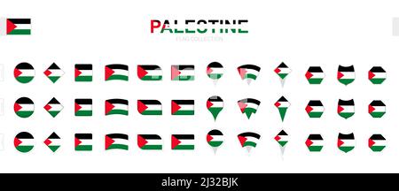 Large collection of Palestine flags of various shapes and effects. Big set of vector flag. Stock Vector