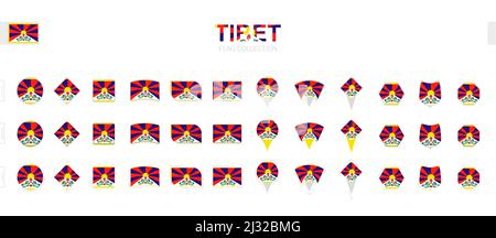 Large collection of Tibet flags of various shapes and effects. Big set of vector flag. Stock Vector