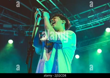 03/04/2022 - English rock band NOTHING BUT THIEVES playing their first live show after COVID, live at Fabrique Milano, Italy. Stock Photo