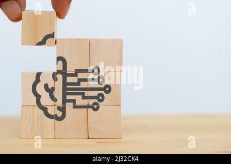 Artificial Intelligence and machine learning concept in humanoid brains.  AI with digital brain is learning processing big data, analysis information. Stock Photo