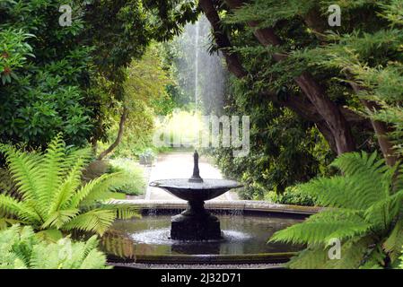 Fountain below the Steps to Neptune's Statue & Water Cascade at Holker Hall & Gardens, Lake District, Cumbria, England, UK. Stock Photo