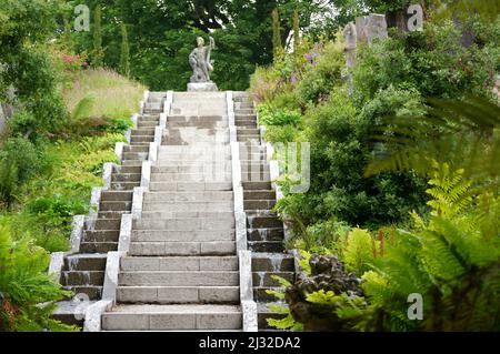 Neptune's Statue & Water Cascade at Holker Hall & Gardens, Lake District, Cumbria, England, UK. Stock Photo