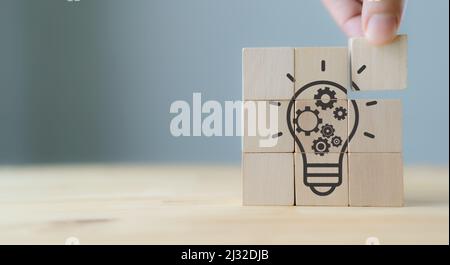 Idea creation and generating a great idea concept. Innovations and creativity process. Brainstorming  ideas for a new project. Business startup and pr Stock Photo