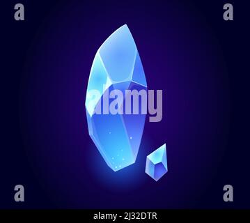 Blue crystal gems, jewel rock mineral stones, isolated natural neon glowing aquamarine gemstones sapphire or quartz glass, jewelry and geology magic c Stock Vector