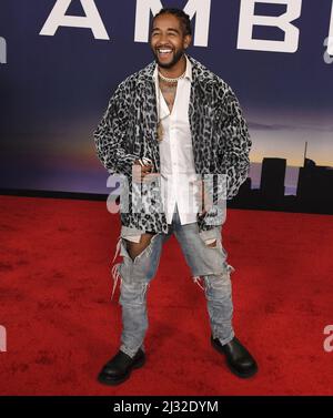 Los Angeles, USA. 04th Apr, 2022. Omarion arrives at the AMBULANCE Los Angeles Premiere held at the Academy Museum of Motion Pictures in Los Angeles, CA on Monday, ?April 4, 2022. (Photo By Sthanlee B. Mirador/Sipa USA) Credit: Sipa USA/Alamy Live News Stock Photo