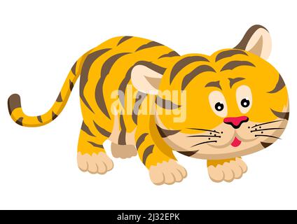 Vector illustration of cute cartoon tiger isolated on white Stock Vector
