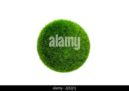 Isolated on white ball covered with grass. Stock Photo