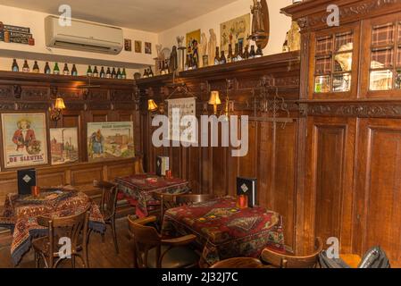 Amsterdam, Netherlands, March 2022. The interior of an old brown pub in Amsterdam. High quality photo Stock Photo